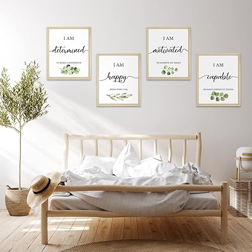 Miniatura 5 de Whaline 9 piezas inspiradoras de arte de pared con afirmaciones verdes, arte de pared, póster motivacional para aula, para escuela, oficina, hogar,