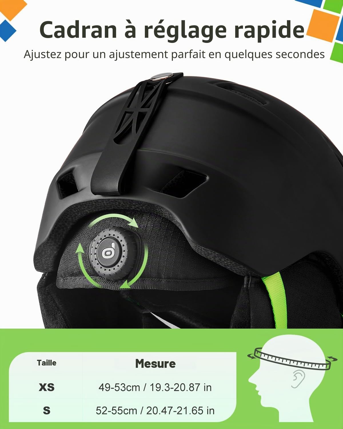 Odoland Casque de Ski avec Visière pour Enfants Graçons et Filles, Casque de Snowboard Réglable avec Boucle Magnétique pour Enfants de 3 à 12 Ans, pour Ski, Snowboard