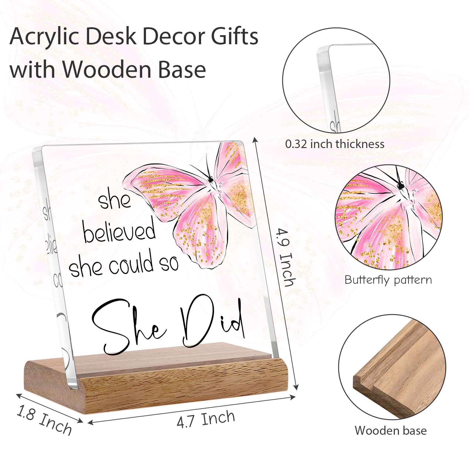 FreeJac Congratulations Gifts for Women - College Graduation Gifts for Her New Job Gifts - She Believed She Could so She Did Acrylic Plaque Sign Office Inspirational Promotion Gift for Coworker