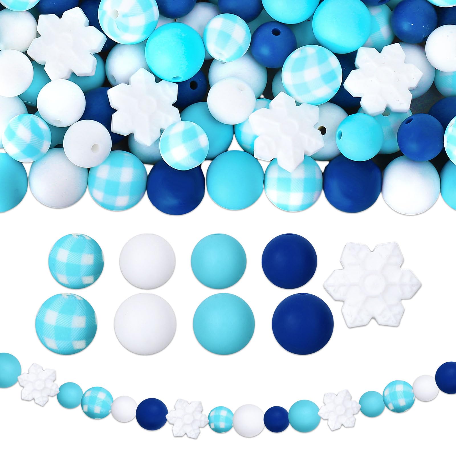 Perles en silicone bleues Whaline avec fil élastique pour créer un cadeau personnalisé