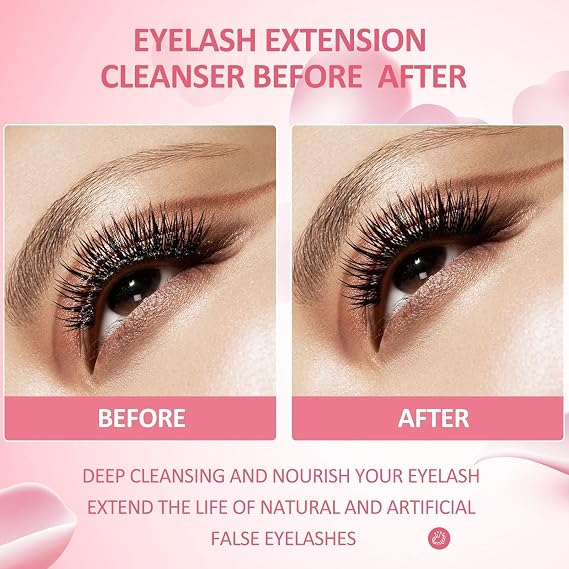 Eyelash Extension Cleanser 60ml +Mascara Wand+ Brush Eyelid Foaming Cleanser,Eyelash Wash and Lash Bath for Extensions,Paraben & Sulfate Free,Makeup Remover,Salon and Home use(60ml/2fl.oz)