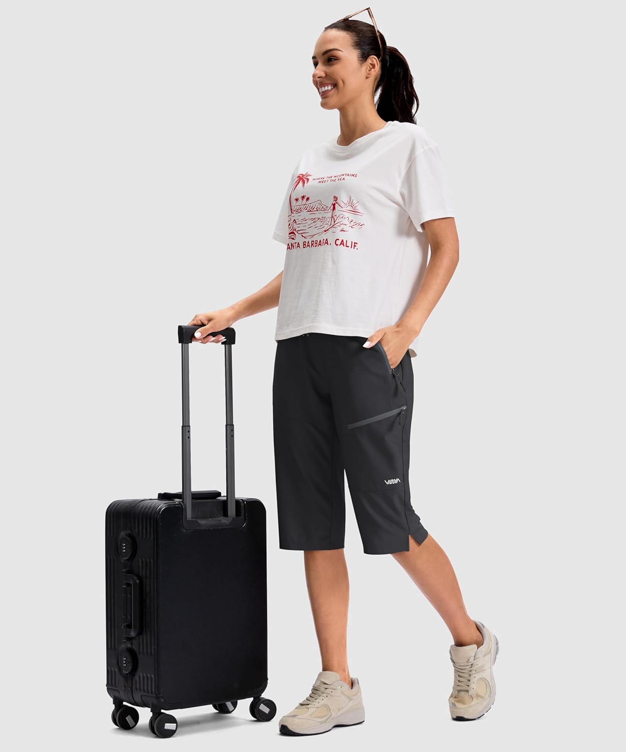 Viodia Women's 15" Hiking Shorts Long Bermuda Cargo Capris Knee Length Lightweight Shorts Quick Dry Elastic Waist for Casual - Image 6