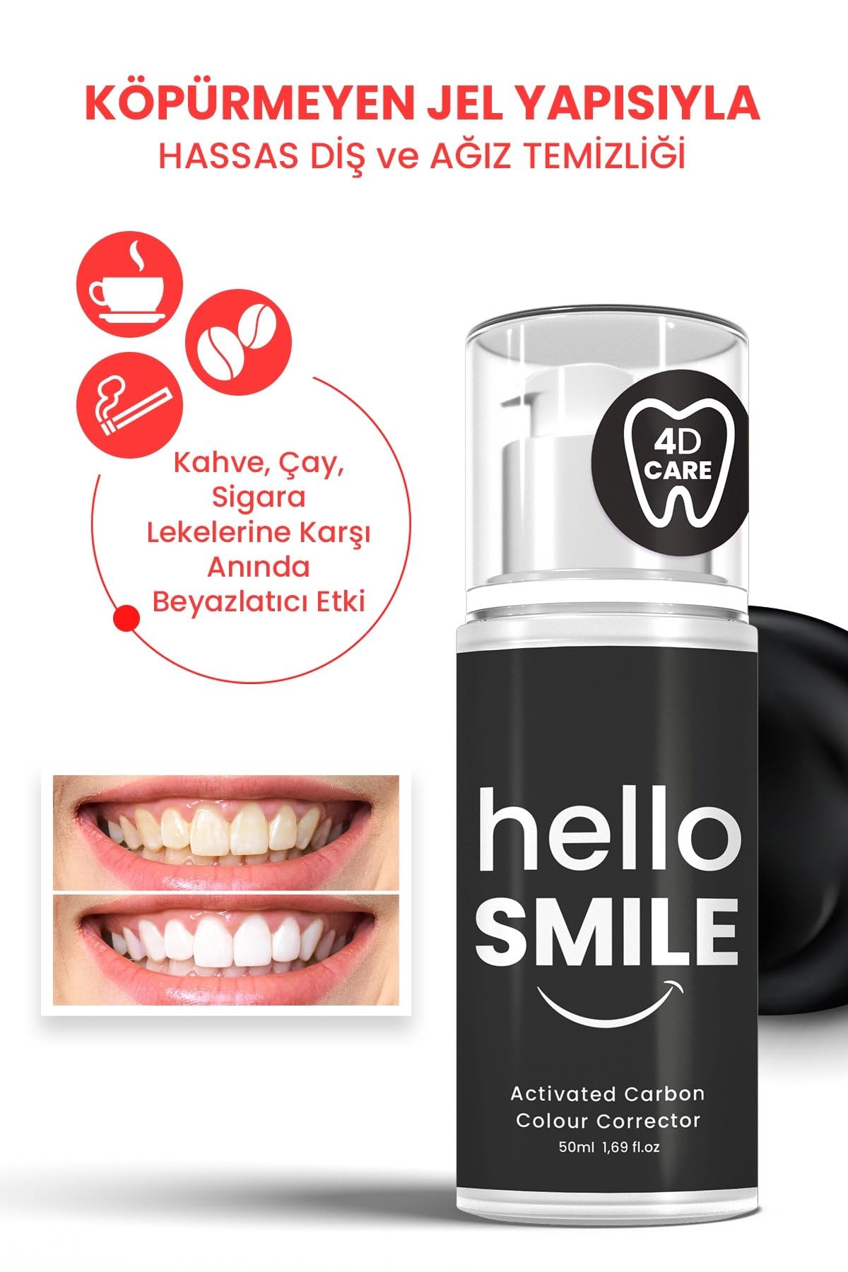Hello Smile Aktif Karbonlu Anında Beyazlatıcı Diş Jeli