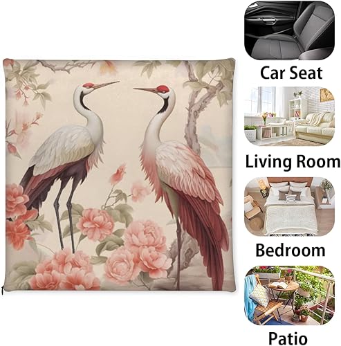 Miniatura 7 de Bardic 1 cojín para silla, diseño de grúas de peonía, cojín de espuma viscoelástica, pintura en acuarela, almohadillas cuadradas extraíbles para