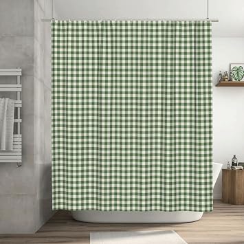 OLGCZM Shower Curtain for Bathroom Cute Retro Green Gingham Plaid Shower Curtains Polyester Fabric Bathroom Decor Curtain with Hooks 72 X72 Inches