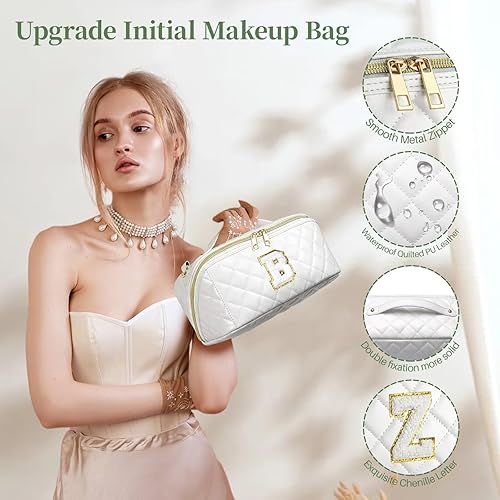 Miniatura 3 de TOPEAST Bolsa de maquillaje acolchada, bolsa de cosméticos de gran capacidad, bolsa organizadora de maquillaje inicial, Blanco, 40