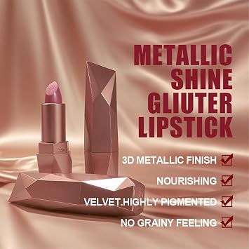 Shimmers Pearl Lipstick,Metallic Pink Glitter Lipstick for Women,High Impact Shine Lipcolor,Silky Smooth Full-Coverage Lip Stick,Pearlescent Nude Light Pink Lipsticks Non Stick Cup Sparkly Lip Makeup