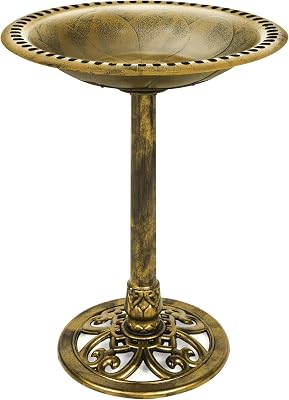 Best Choice Products 28in Pedestal Bird Bath, Vintage Outdoor Resin Accent Decoration w/Fleur-de-Lis Accents - Gold