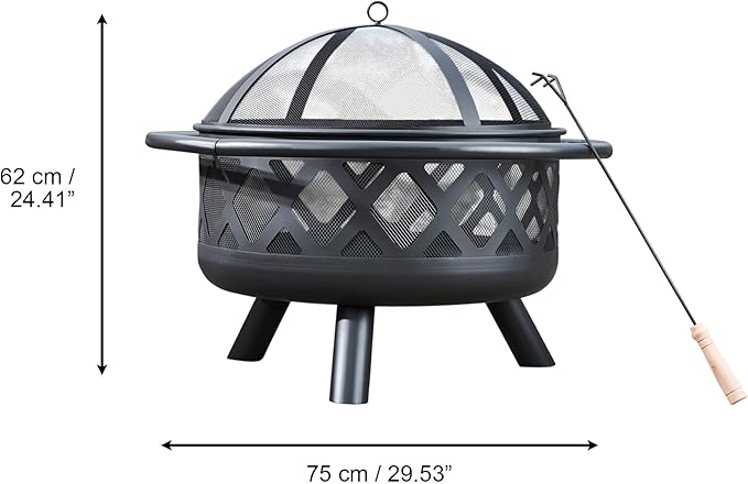 Brasero de Acero Redondo para Exterior Teamson Home 30 pulgadas Negro miniatura 3