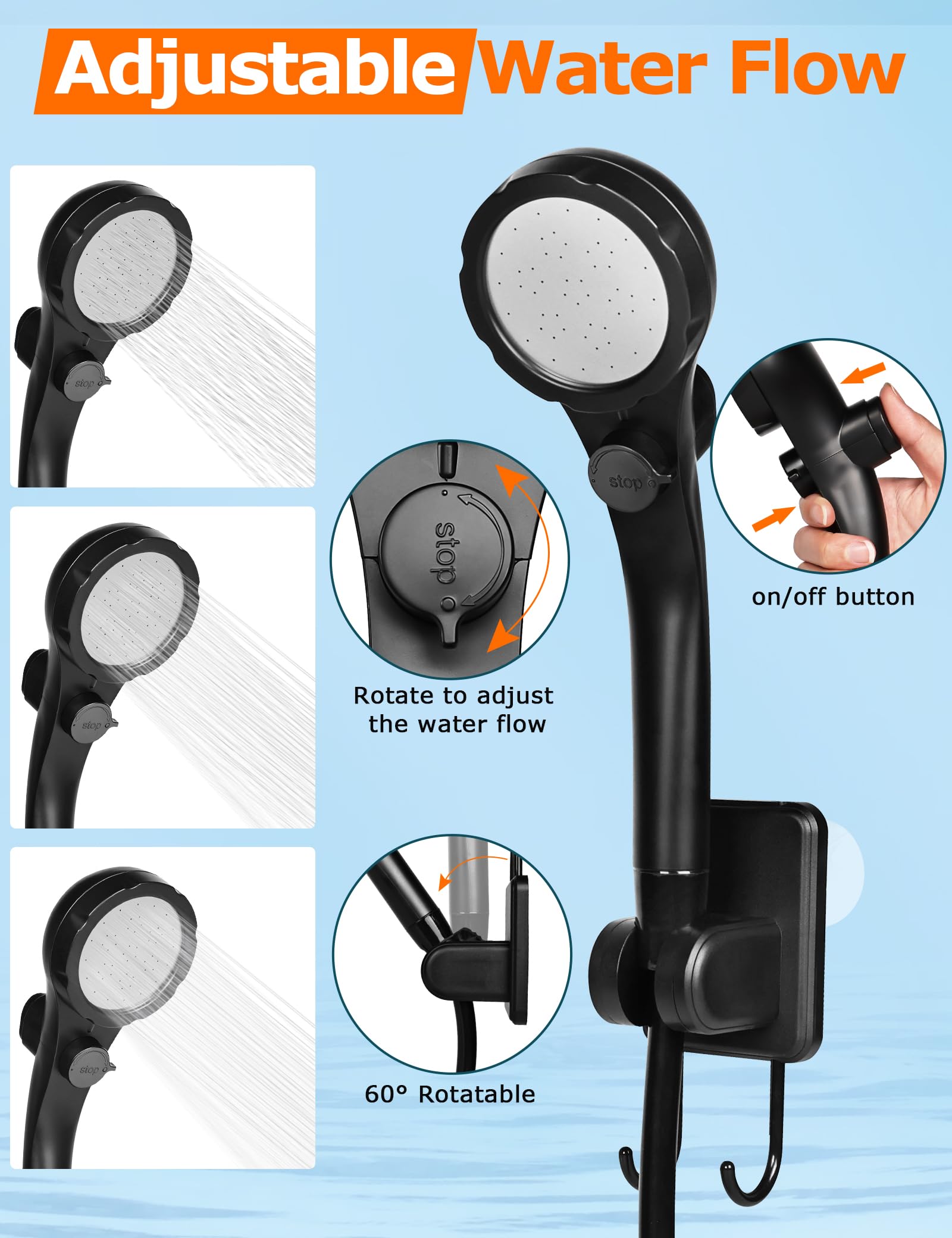 innhom Doccia da campeggio portatile, 6000 mAh, ricaricabile, con display a LED, impermeabile IPX7 e 2 modalità di spruzzo, doccia elettrica esterna per escursioni, viaggi, bagno per animali domestici