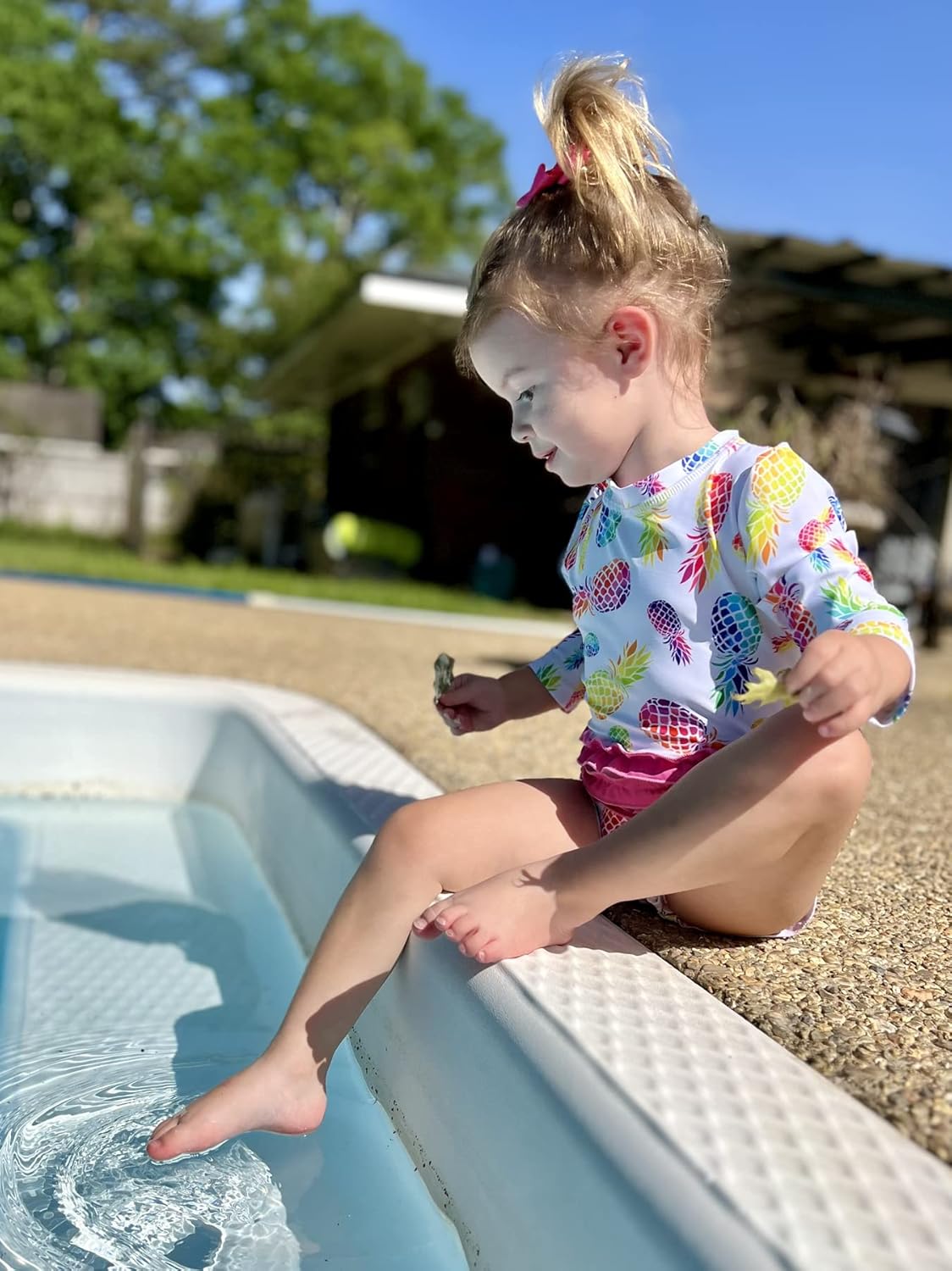 uideazone Baby Girls Rash Guard Swimsuit Long Sleeve One Piece Swimwear UPF 50+ Sun Protection for Toddler 0-24 Months Colorful Pineapple 3-6 Months image 3 of 3 B0BQ7BBSHM