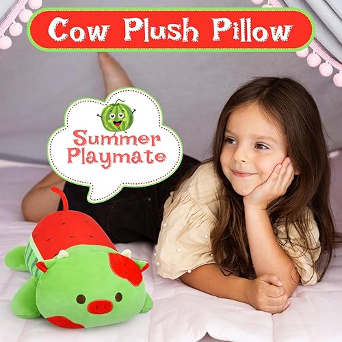 Miniatura 3 de Peluche de vaca de 11 pulgadas, lindo animal de peluche de vaca sandía, peluche Kawaii esponjoso de fruta de vaca para niños y niñas, regalo de