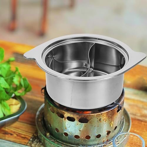 Miniatura 8 de ERINGOGO Olla caliente con divisor, 9 ollas de acero inoxidable Shabu Shabu Shabu, olla de sopa de doble cara, olla caliente china Yin Yang para