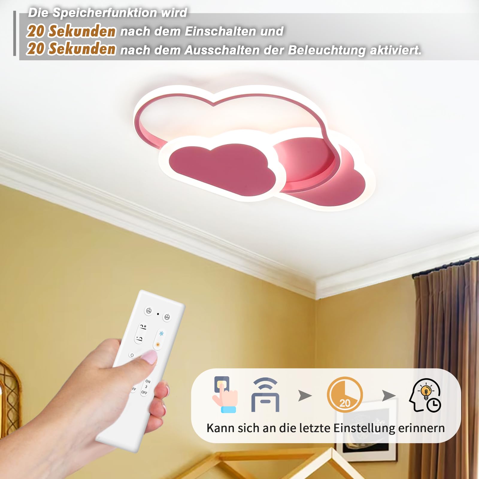 Plafoniera LED 42W Lampada da Soffitto per Camera dei Bambini, Lampada Nuvola Creativa, Lampade LED da Soffitto Dimmerabili con Telecomando 3000K-6000K, 52CM rosa Lampada da Soffitto a LED per Soggio