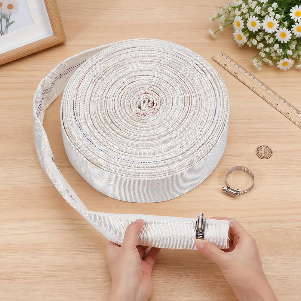 BENECREAT 98.43Ft PVC Lay Flat Discharge Hose for Water Transfer, Heavy Duty Backwash Hose with Stainless Steel Clamps for Pool Industrial Agricultural Use, ID: 1.57inch