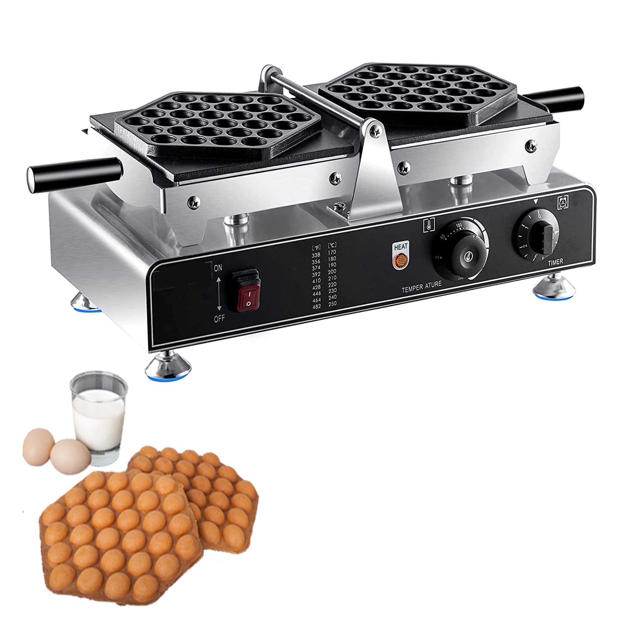 AYCDL Electric Egg Waffle Maker,1500W Commercial Bubble Waffle Maker with 0-5 Minutes Timer,Hong Kong Egg Puff Maker,Non Stick Egg Waffle Machine for Snack Shop,50~300℃ Adjusta
