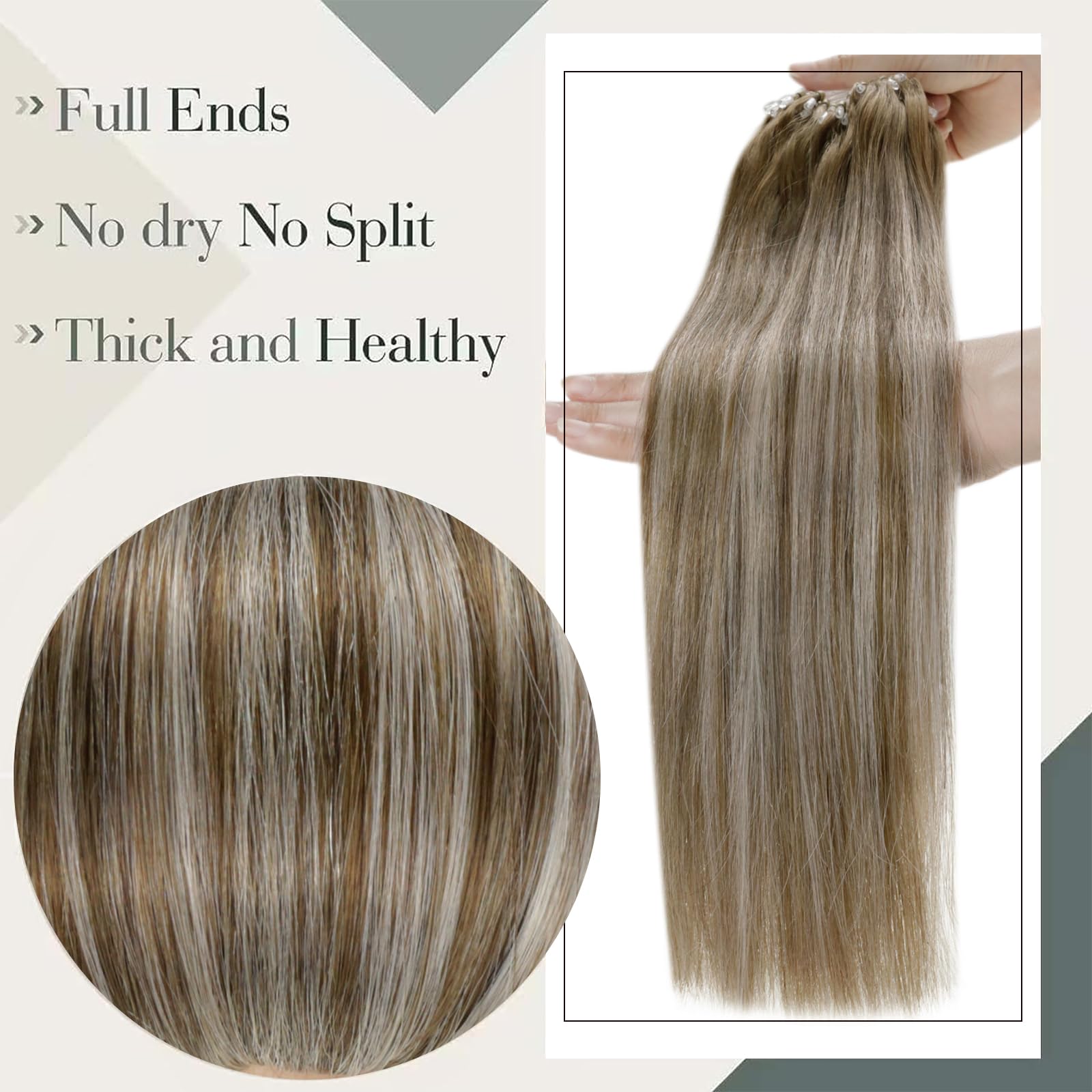 LaaVoo Micro Loop Hair Extensions Real Human Hair Blonde Remy Straight Balayage Light Brown to White Blonde Invisible Micro Ring Hair Extensions 50g 50s 16 Inch #8/60/8 - Image 4