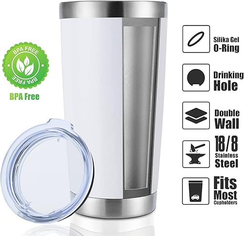 Miniatura 2 de DOMICARE Vaso de acero inoxidable con tapa, doble pared aislada al vacío, taza de viaje, taza de café aislada con recubrimiento de polvo duradero