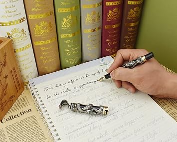 Jinhao Snake Fountain Pen,Calligraphy Pen for Writing, Black 3D Cobra Business Pen with Ink Refill Converter, Medium Nib, Classic Design Pens Collection