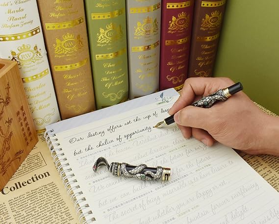 Jinhao Snake Fountain Pen,Calligraphy Pen for Writing, Black 3D Cobra Business Pen with Ink Refill Converter, Medium Nib, Classic Design Pens Collection