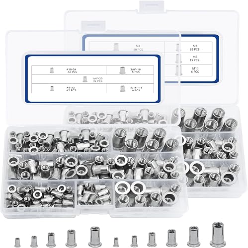 SAE & Metric Stainless Steel Rivet Nut Kits, JROUTH 380pcs Rivnuts & Nutsert Ass