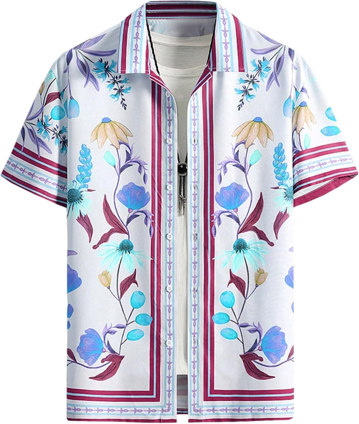 OYOANGLE Men's Short Sleeve Hawaiian Shirts Floral Button Down Shirt Summer Beach Tops