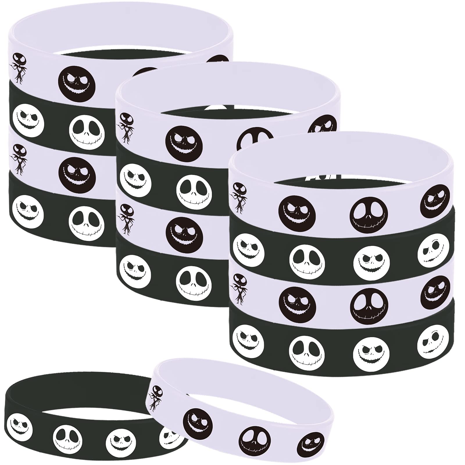 24 Halloween Party Skeleton Demon Rubber Bracelets, Halloween Trick or Tread Christmas Party Supplies Decorations Gifts Prize Goodie Bag Favors