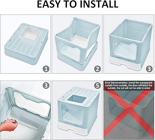 Miniatura 3 de Panghuhu88 Caja de arena plegable para gatos con tapa, inodoro grande para gatos, orinal cerrado para gatos, incluye cuchara de arena para gatos,