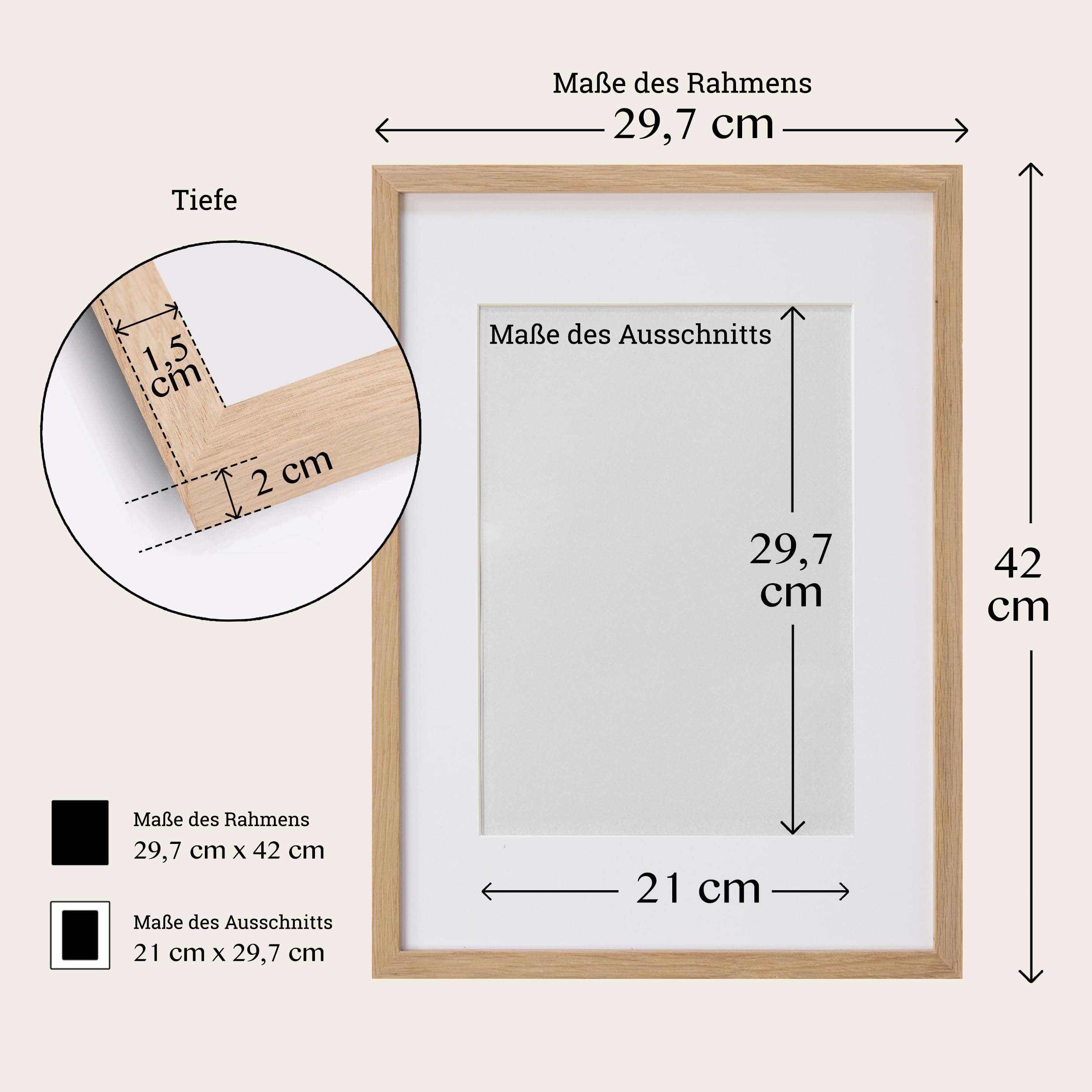 Set of 2 Bilderrahmen A3 Eiche - FSC-Zertifizierter Holzbilderrahmen mit Passepartout - Kratzfestes & Bruchsicheres Acrylglas - Premium Bilderrahmen Eiche für Hoch- und Querformat