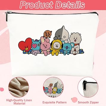 K-POP Characters Makeup Bag, Korean Group Themed Cosmetic Bag, BT Merch Zipper Pouch Bag Music Lover Gift for Women Girls Fans