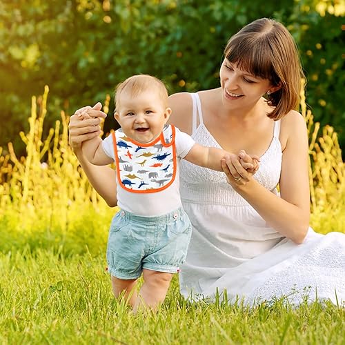 Miniatura 7 de 2ooya 7Pcs Cotton Waterproof Baby Bibs Hook Loop Closure Newborn Babies Bib Keepsake Baby Gift for Drooling Feeding Eating