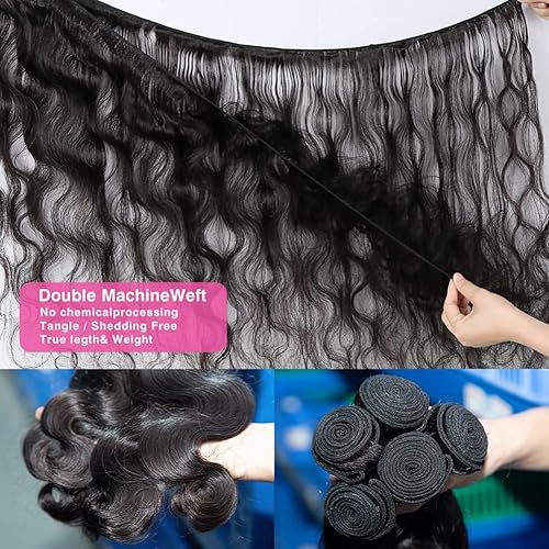 Miniatura 5 de Extensiones de cabello brasileño ondulado con frontal (22 24 26 28+20 frontal) 13 × 4 cierre frontal de encaje de oreja a oreja con 4 paquetes de