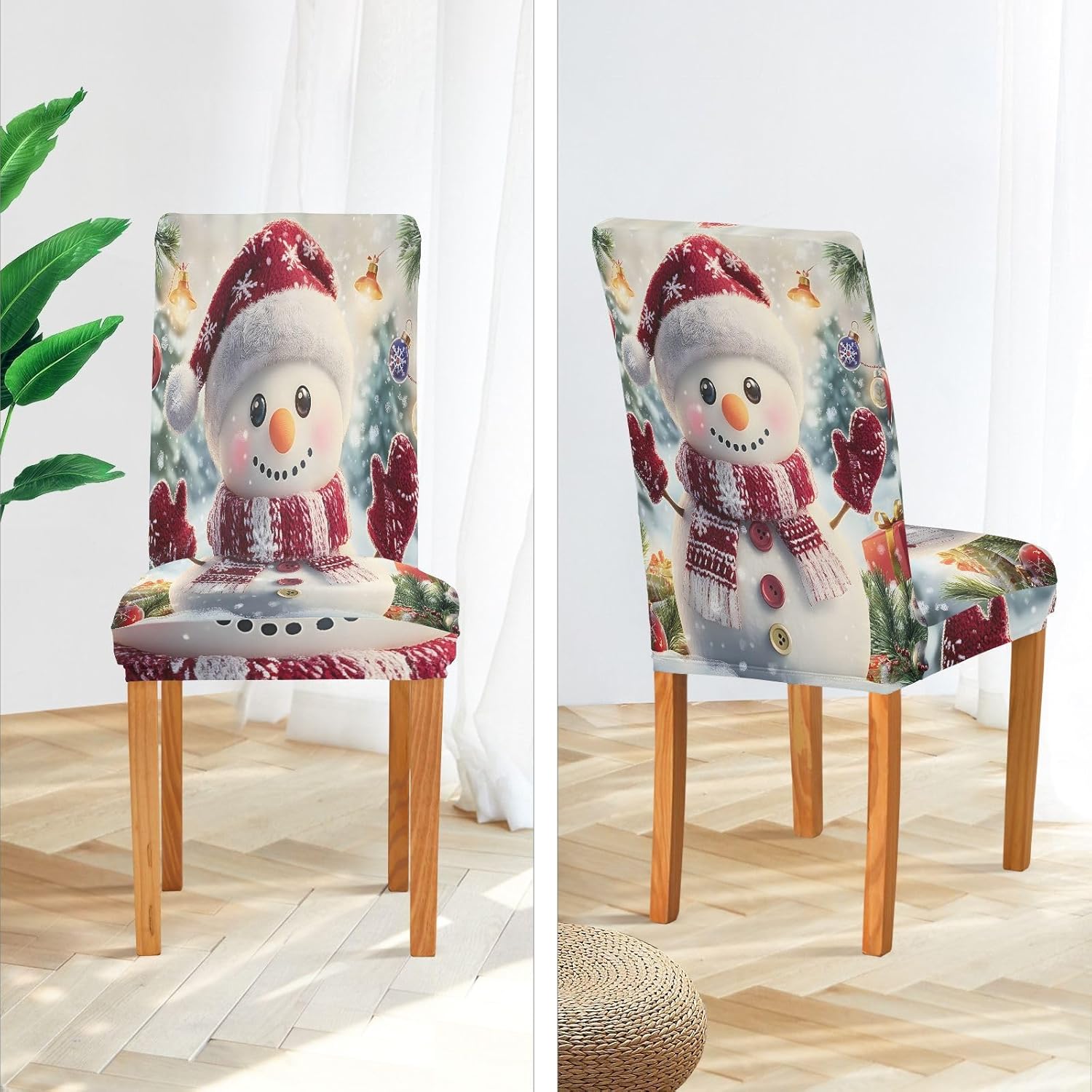 ALAZA Chair Covers for Dining Room, Red Snowman Stretch Chair Cover Sets Chair Protector Removable Washable for Ktichen Restaurant Hotel