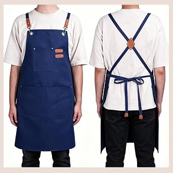 Chef Aprons for Men Women with Large Pockets, Cotton Canvas Water Repellent Kitchen Apron for Cooking