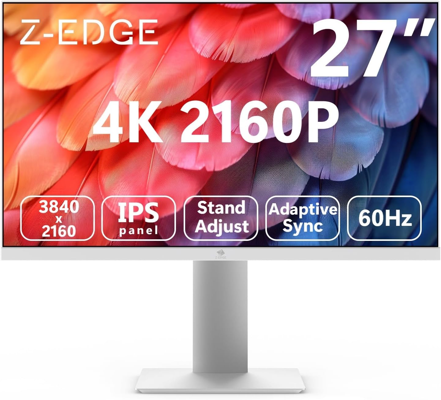 Z-Edge 27-inch white 4K IPS monitor with height adjustable stand