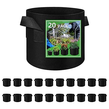 20 Pack 15 Gallon Plant Grow Bags, Breathable Felt Non-Woven Aeration Fabric Plant Grow Pots, Garden Planting Containers for Nursery Vegetable Flower Grow Bags with Handles (19.7x11.8inch)