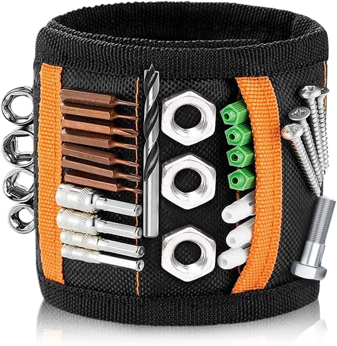 ULTRICSULTRICS Magnetic Wristband, DIY Tools Belt with 15 Powerful Magnets, 2 Pockets for Holding Screws Nails Bolts Drill Bits, Stocking Fillers Christmas Gifts for Men Husband Fathers Carpenter Electrician