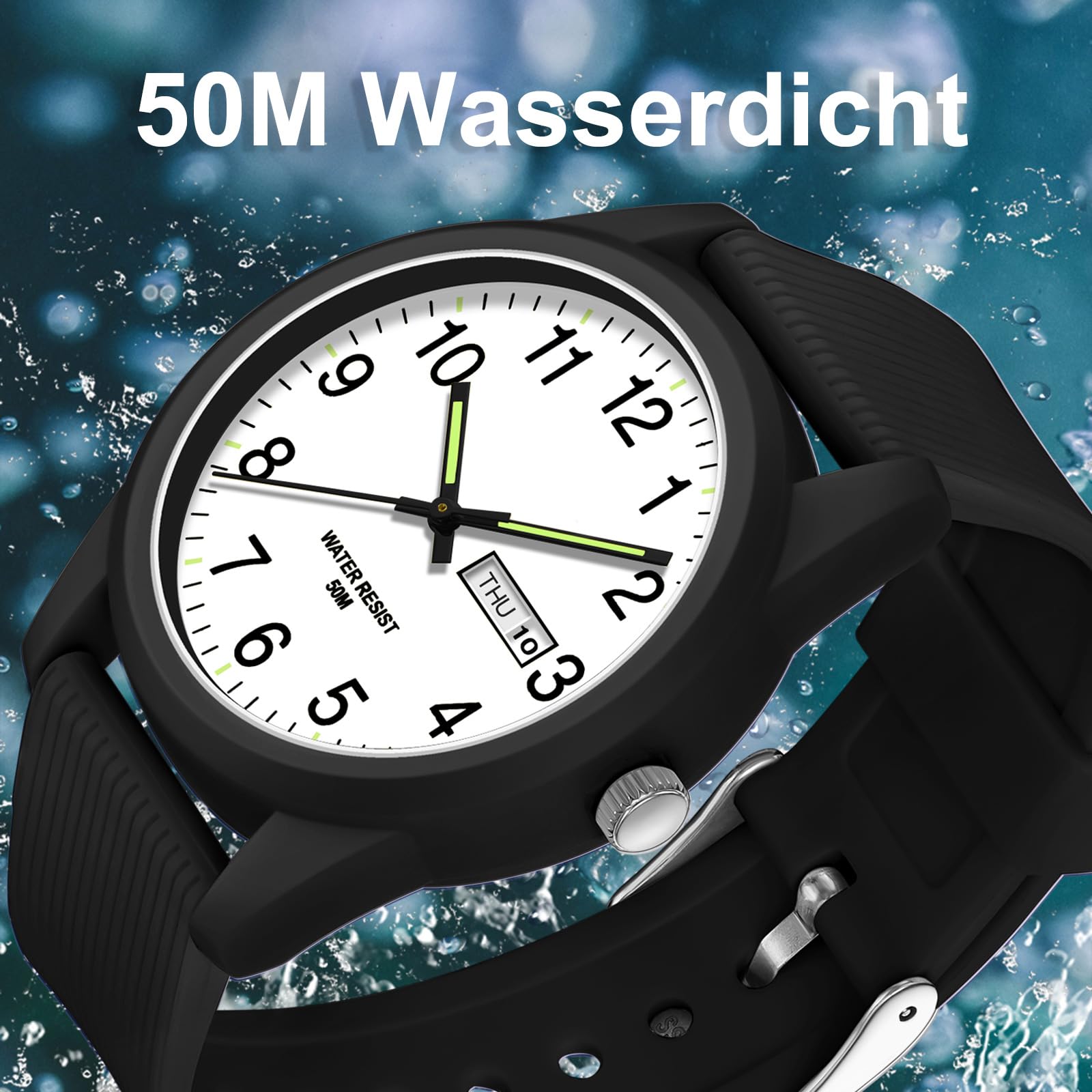 Reloj de pulsera para hombre de cuarzo, analógico, deportivo, para hombre y mujer, resistente al agua, correa de silicona, informal, para adolescentes, con fecha, día de la semana, manecillas