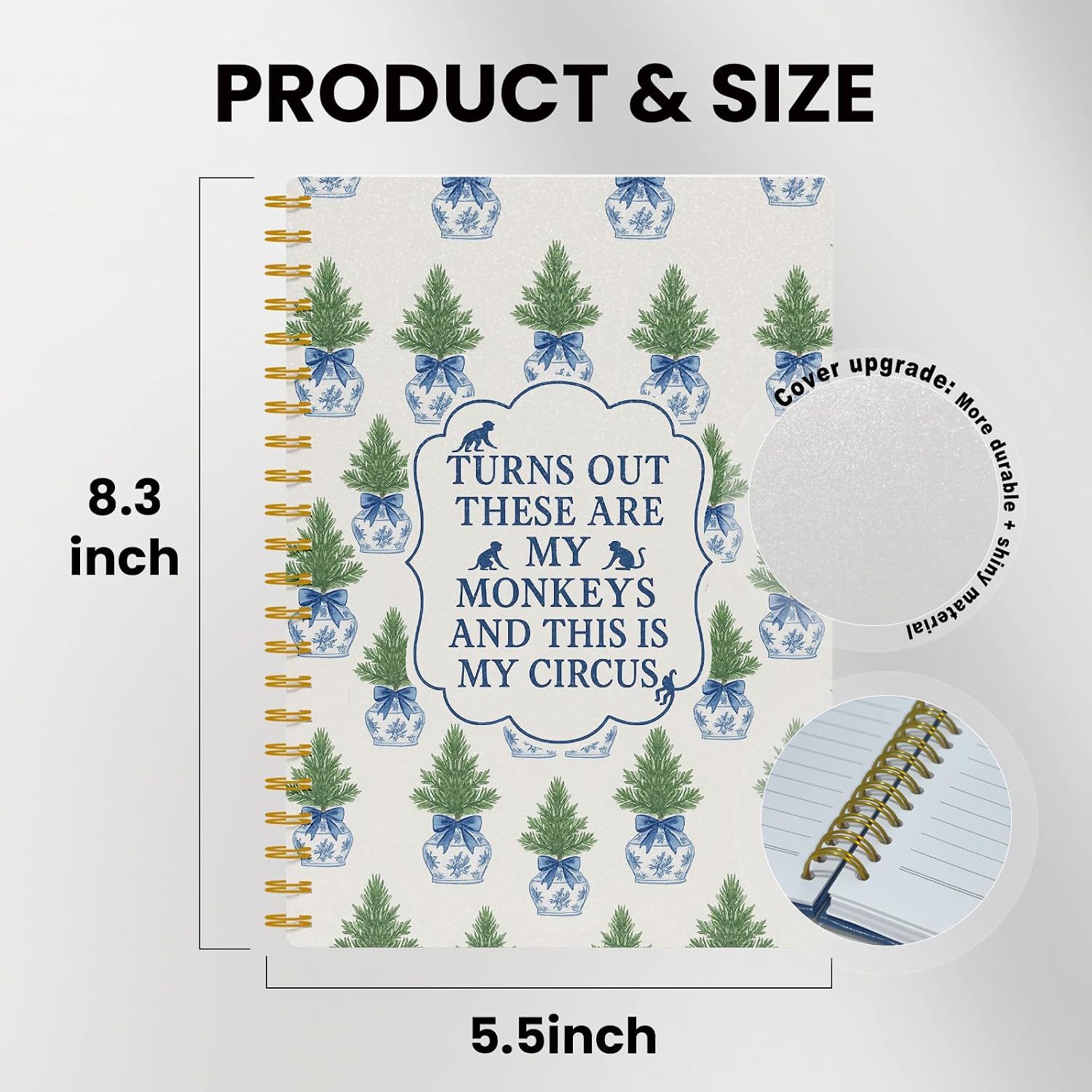 EKGJW Funny Notebooks for Work,Blue Chinoiserie Monkey Quote Journal, Funny Boss Day Gifts, Boss Gifts for Men Women, Funny Gifts for Boss, Boss Office Decor, Spiral Notebook 5.5x8.3 Inch image 2
