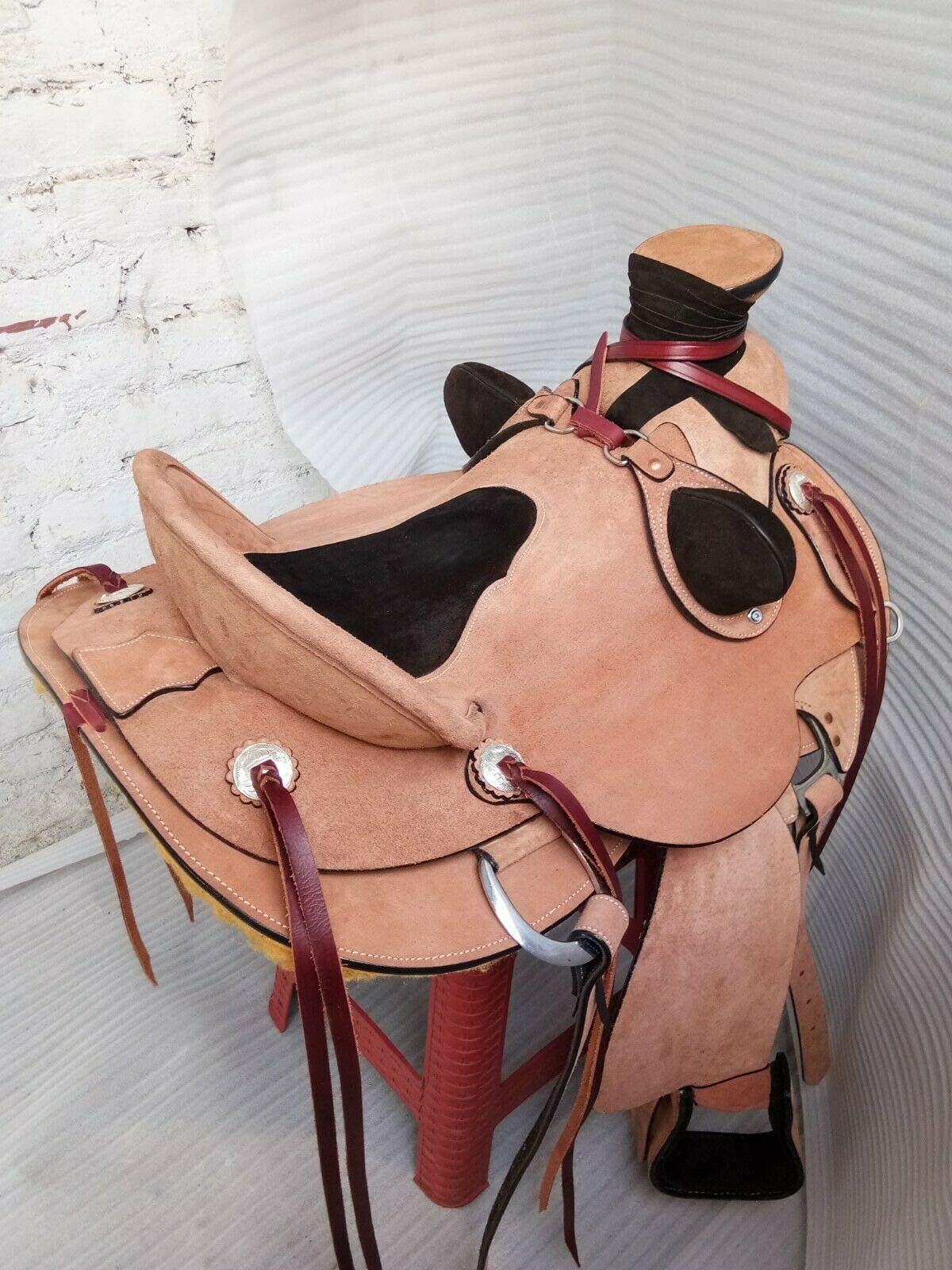 Equestrian Universe - Sella in pelle naturale ruvida da da esterno in pelle Western Heavy Duty Ranch Roper