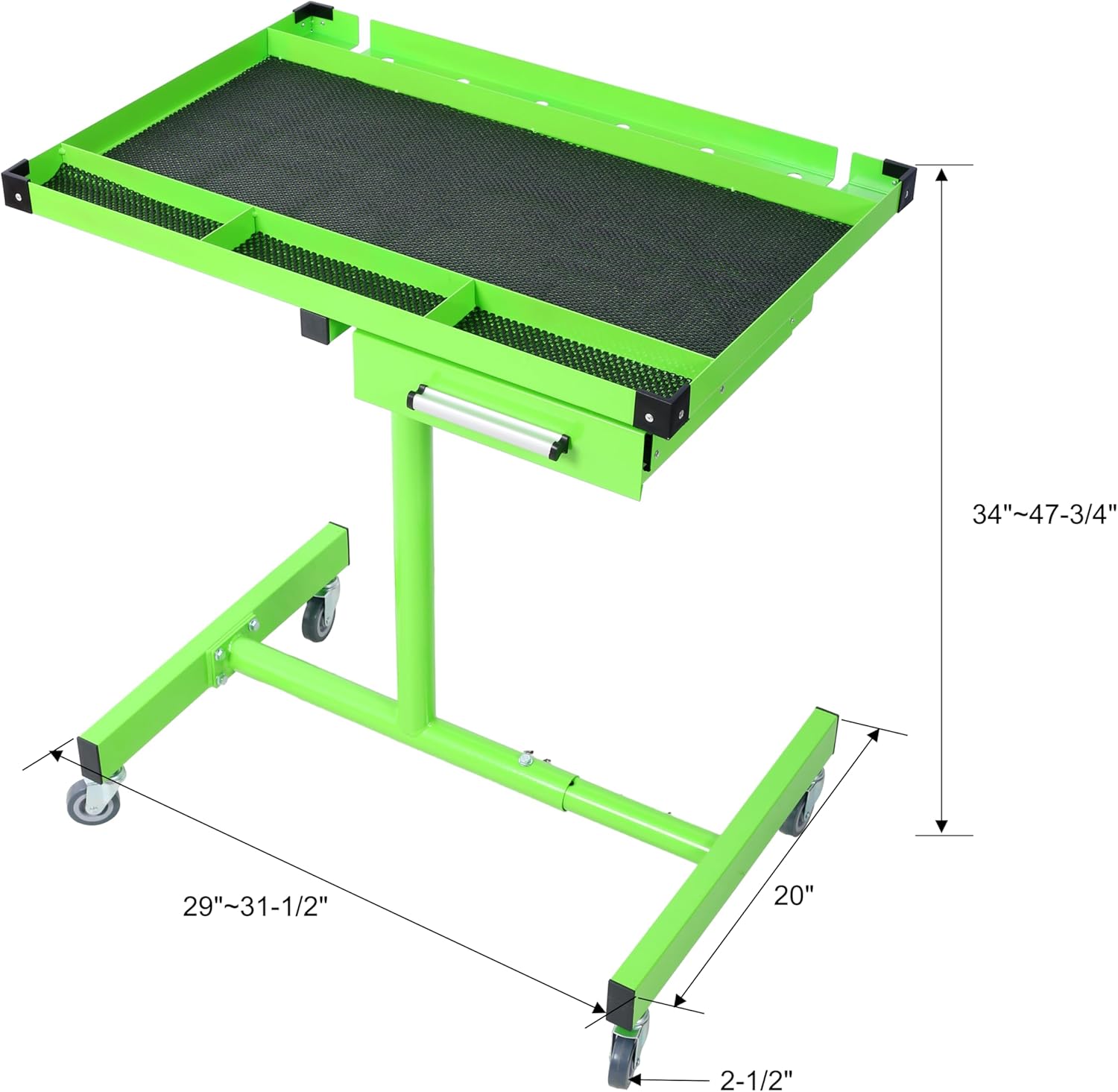 Adjustable Tear Down Work Table with Drawer, Rolling Workbench Work Table for Garages, Repair Shops, DIY, Portable 2.5" Swivel Casters, 220 Pound Capacity, Rubber Corners, Heavy Duty Steel (Green, /)