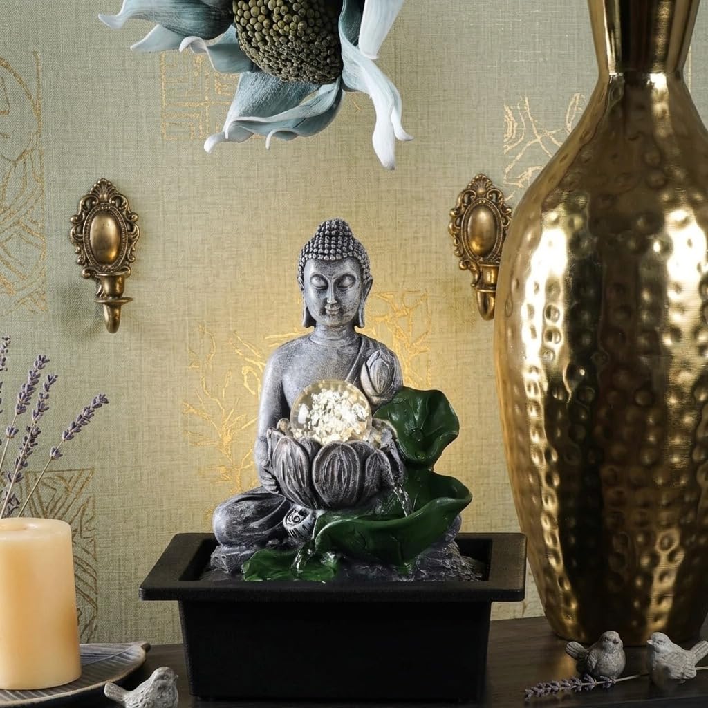 Buddha Waterfall Fountain Showpiece with Crystal Ball | Indoor Tabletop Décor Showpiece | Tabletop Water Fountain Decorative Showpeice for Living Room, Bedroom, Office & Home Decor-image-9