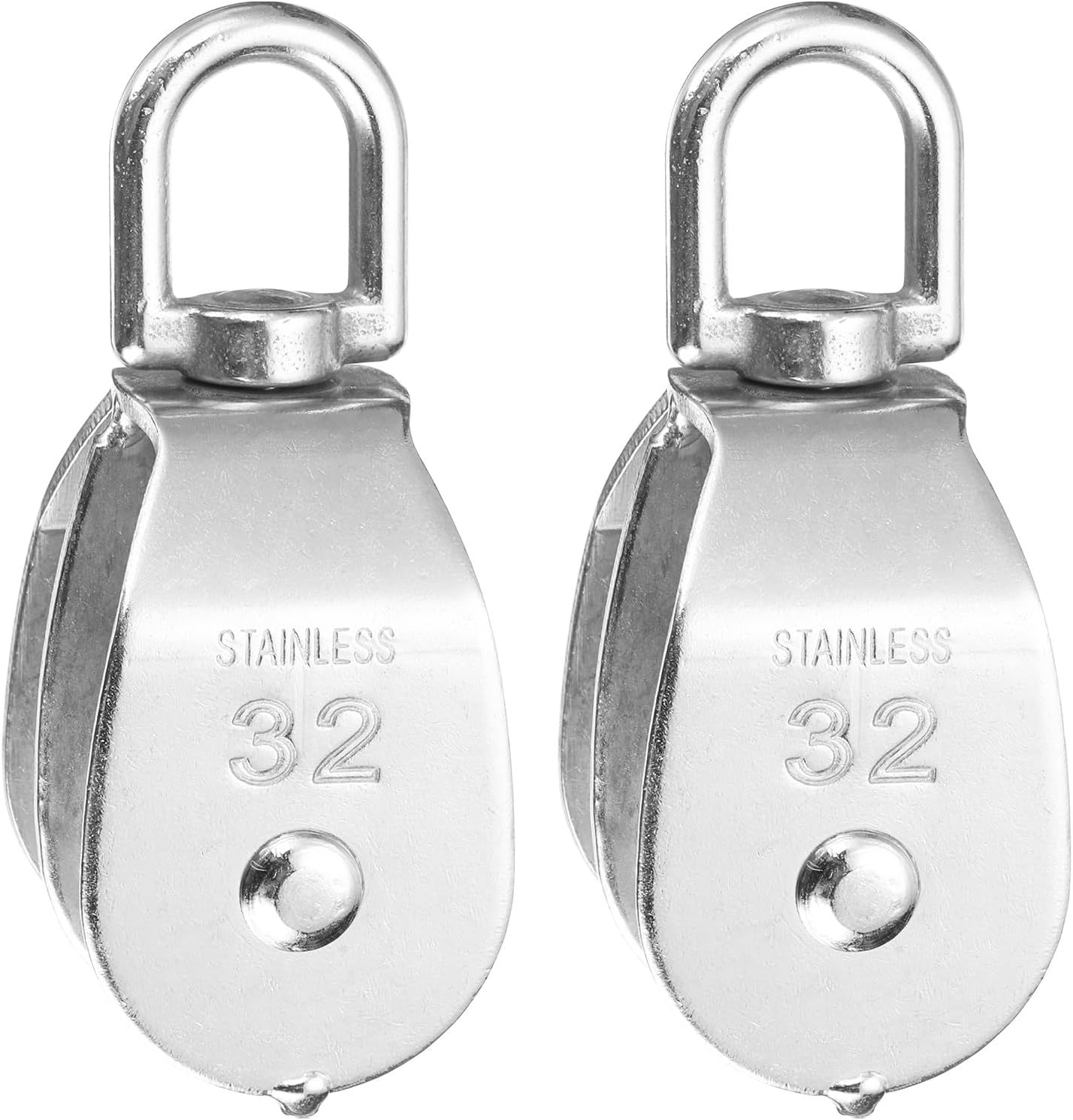 PATIKIL Double Pulley Block, 2pcs M32 304 Stainless Steel Wire Rope Lifting Crane Pulley Swivel Hook Hanging Wheel for Construction Warehouse Marine Industrial Home Use, Silver