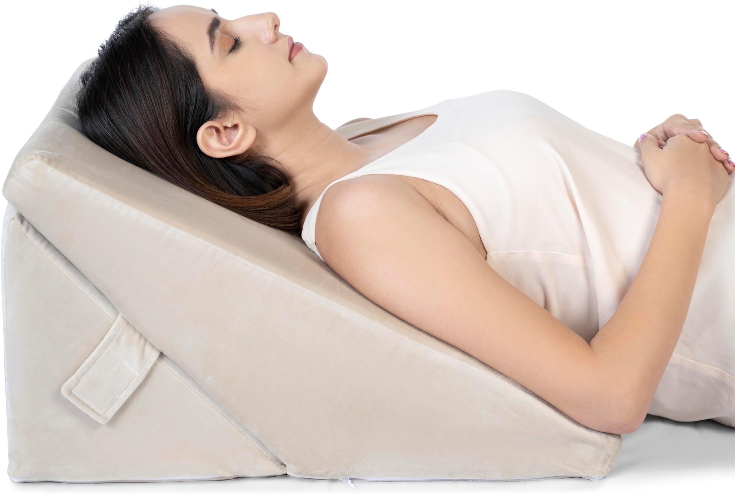FOVERA Adjustable Bed Wedge Memory Foam Pillow with 7 Ways of Elevated Inclines for Acid Reflux, GERD, Snoring, Heartburn, Post-Surgery (Velvet Cream, Standard - 22 x 22 x 12 Inch)