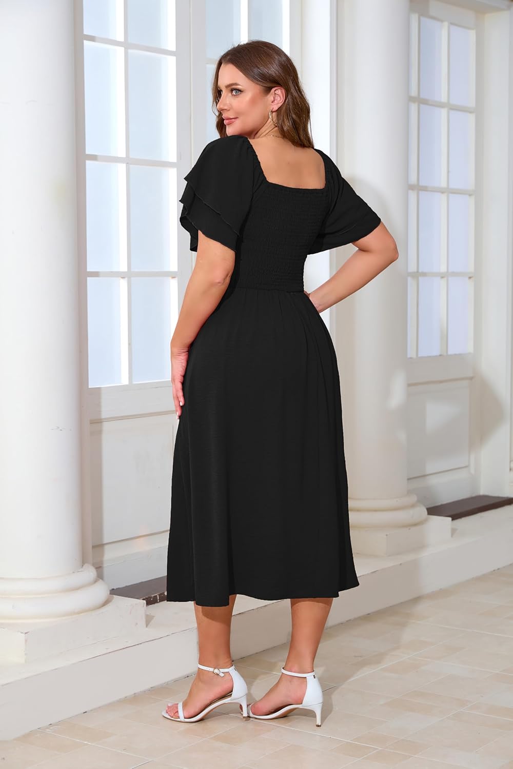 Women's Plus Size Long Dress Sweetheart Neckline Wedding Guest Cocktail Dresses Ruffle Short Sleeve Party Dress - Image 2
