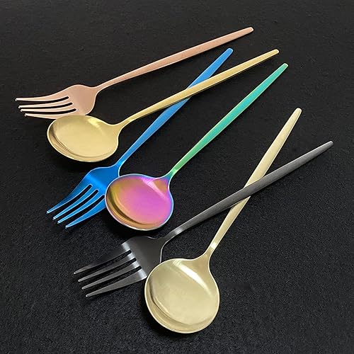 Miniatura 4 de Juego de cubiertos color champán, 30 piezas de cubiertos de acero inoxidable con acabado satinado para 6, incluye tenedor y cuchara cuchillo,