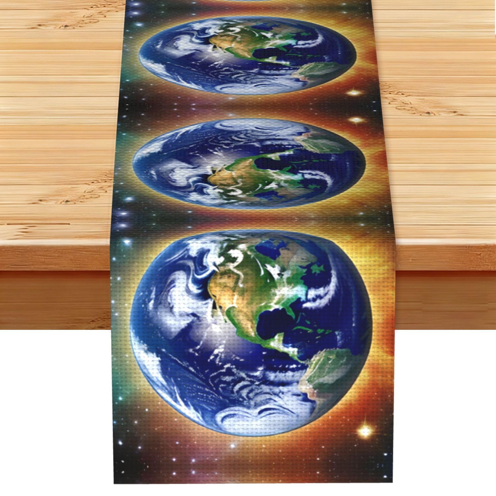Cosmic Earth Linen Look Table Runner 13x72-Wrinkle Resistant Farmhouse Style for Dining Table Decor