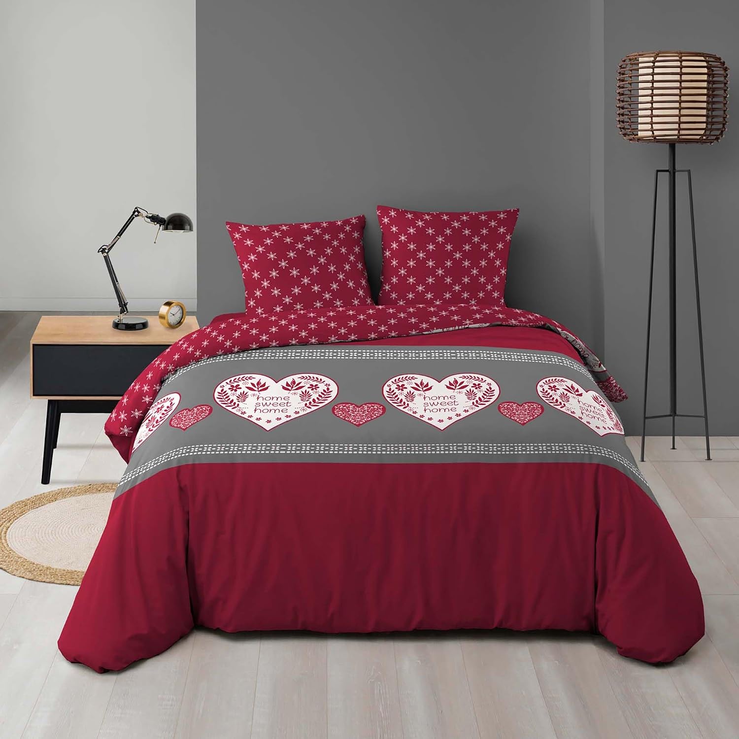 Parure De Lit 3 Pièces Microfibre Douceur D'Intérieur - Housse De Couette 240x220 Cm + 2 Taies 63x63 Cm