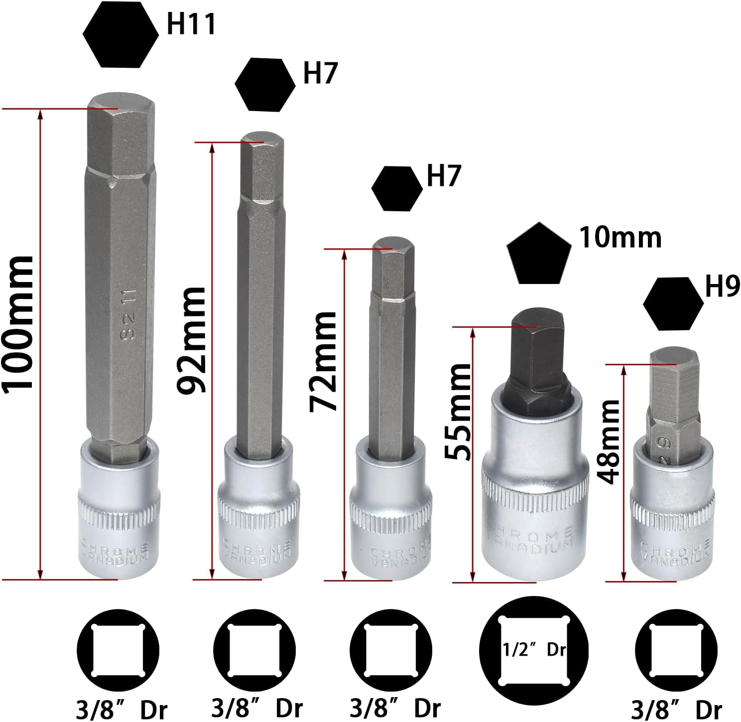 18PCS Brake Caliper Socket Set Kit, Brake Adjusting Tools, Brake Caliper Tool H7 H8 H9 Hex Sockets M14 Compatible for Audi VW Ford Porsche Benz BMW Mazda