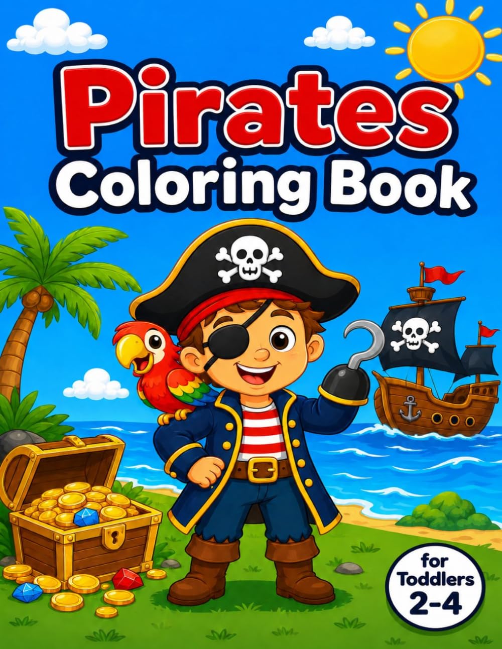 Pirates Coloring Book for Toddlers Ages 2-4: 40 Big Bold Pirate Illustrations for Little Hands | Ships, Treasure, Sea Creatures and More!